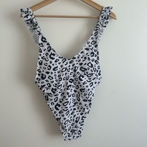 White and Black Leopard Print One-Piece Swimsuit